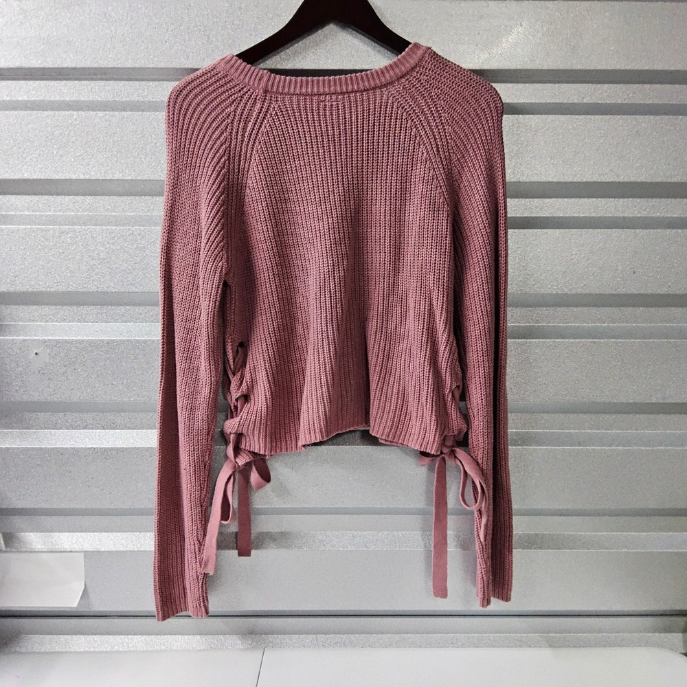 Moon & Madison Knit Sweater Lace-Up Long Sleeve Casual Mauve Size L - Picture 3 of 10